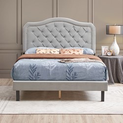 Upholstered Bed Button Tufted with Curve Design-Strong Wood Slat Support-Easy Assembly -Velvet- Platform bed- Queen size