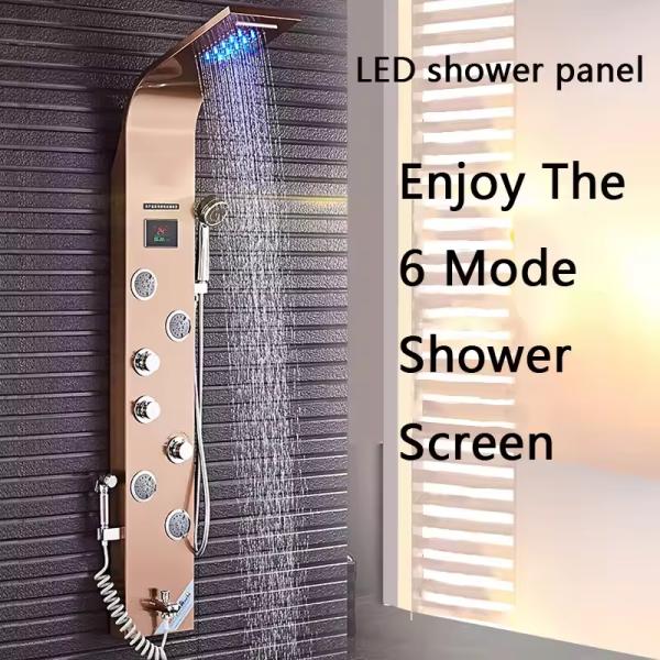 Multifunctional Spa Stainless Steel Bathroom Shower Wall Panel Gold LED Shower Panels