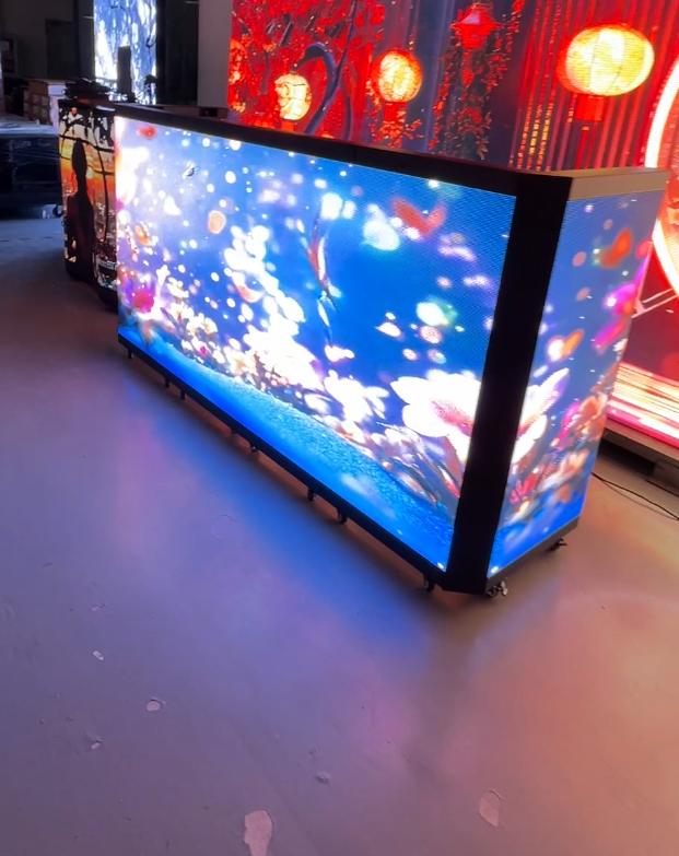 Seamless 90-Degree Corner 6-Folding LED DJ Booth Display Counter with P2.6 P2.9 P3.91 Pixel Pitch