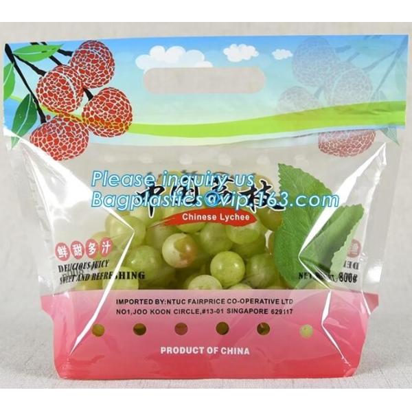 Promotional popular plastic reusable slider zipper food bags, slider ziplock perforated fresh grape packaging bag, fruit