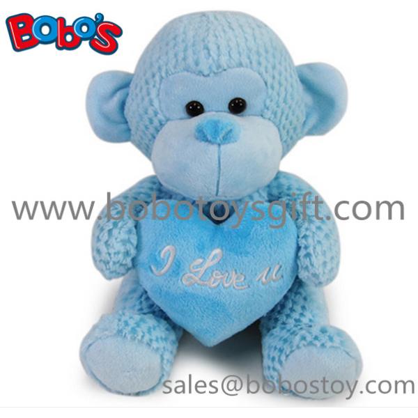 Special Valentines Day Gift Stuffed Blue Monkey Plush Toy With Blue Heart Pillow