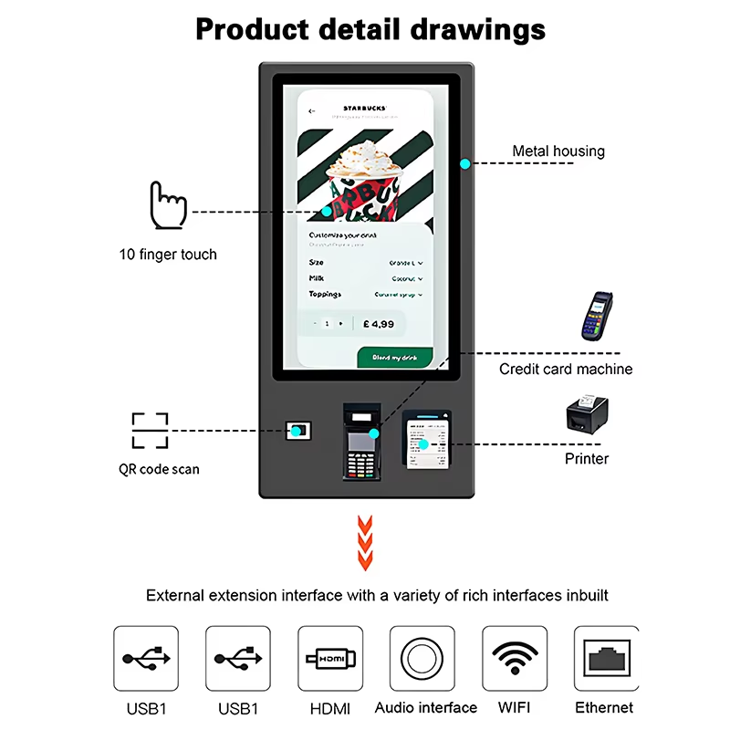 24 32 Inch Interactive Automatic Touch Screen Payment Kiosk Self Ordering Machine
