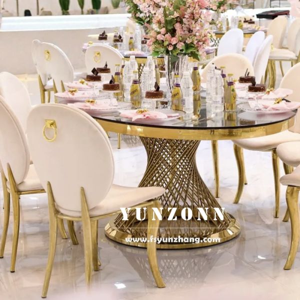Banquet Hall Round Back Velvet Gold Stainless Steel Restaurant Wedding Events Chair
