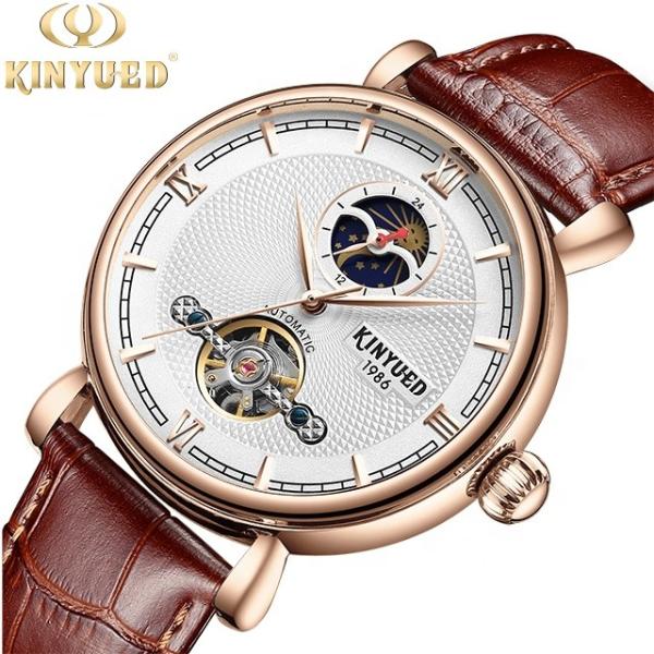 Brief Moon Phase Mens Mechanical Watches Water Resistant Sports Use