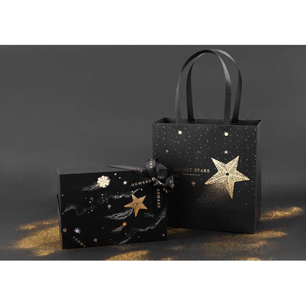 Black Stamping Star Shopping Bag Customized Logo Printed Tote Paper Gift Bags