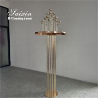 Decoração de piso de casamento Alto suporte de flores dourado com porta-velas central