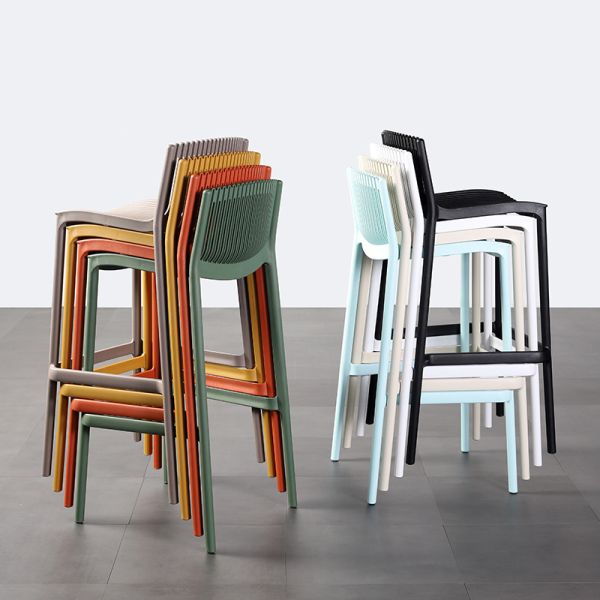 Modern Design Stackable Lightweight Restaurant Chairs Counter Height Backrest Chair PP Bar Stools for Balcony Backyard Outdoor