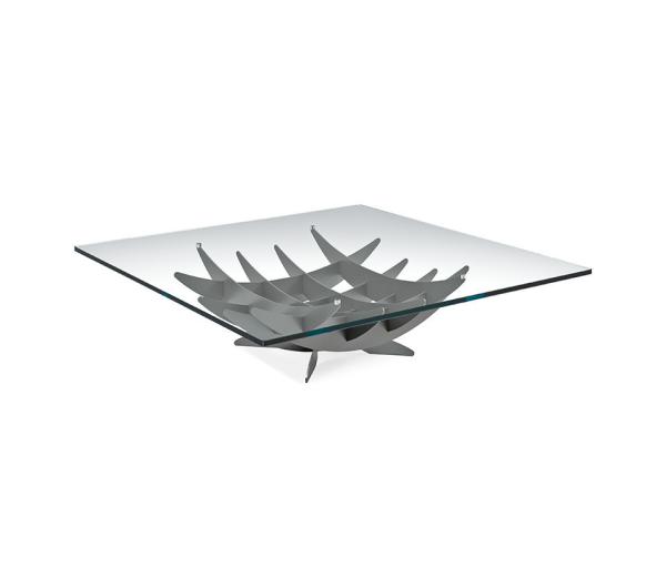 Sculptured Steel Base & Transparent Glass Top Coffee Table