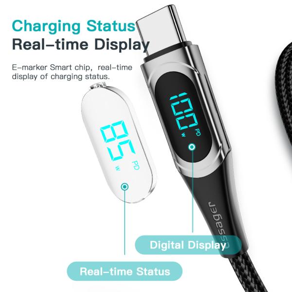 Digital Display PD QC3.0 USB C To C Cable 100W With TPE Jacket
