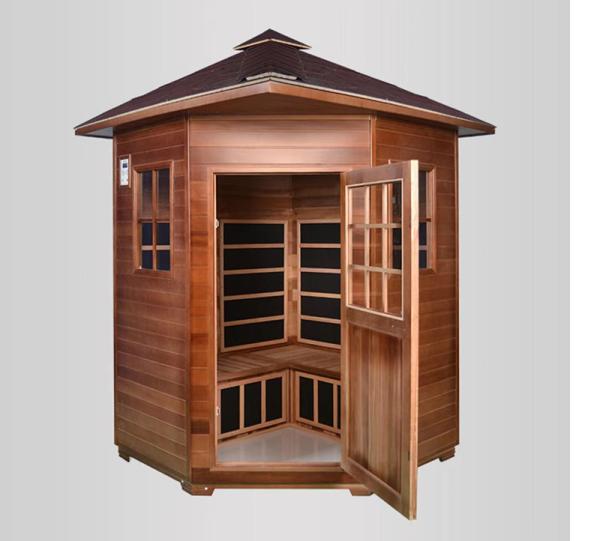 Sauna exterior do vapor da cabine do jardim, sala de madeira exterior da sauna