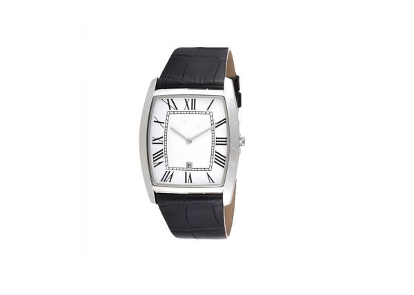 Square Quartz Stainless Steel Watch Japan Movement  With Calendar Genuine Leather