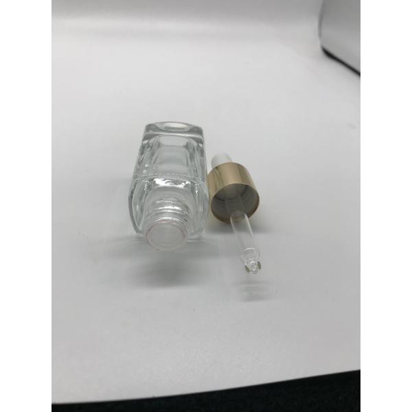 15ml Luxury Clear Square Cosmetic Flat Tall Bottle Essential Oil Cosmetic Glass Bottle With Aluminum Dropper