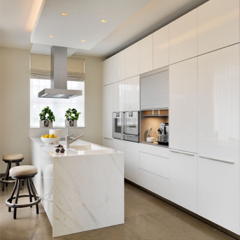 Upgrade Your Kitchen with Top Veneer and Lacquer Finish Modern White Island Cabinets