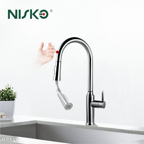 Grifo de cocina de níquel de acero inoxidable cepillado con sensor de manos