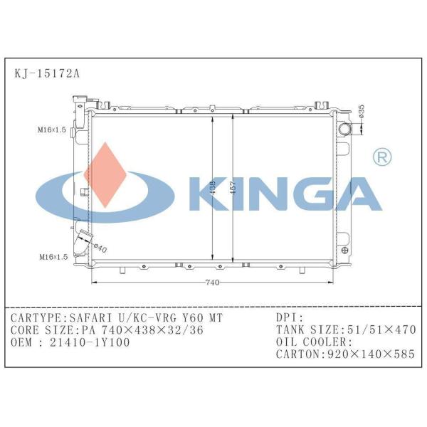 Open Type Nissan Radiator For Safari U/Kc-Vrg Y60 OEM 21410-1y100