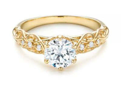 OEM real del tamaño de Diamond Jewellery Ring Vintage Style 6.5m m del oro amarillo 14K