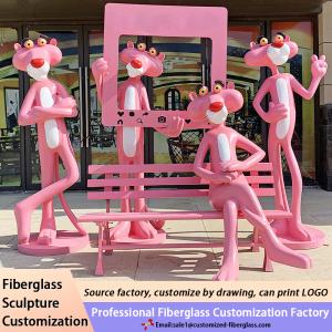 Outdoor Cartoon Animal Pink Panther Fiberglass Bench Seat Chair Sculpture For