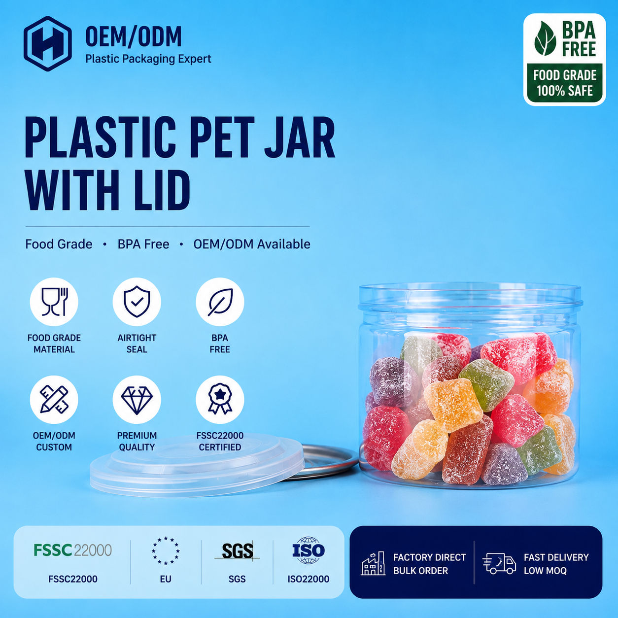 Custom Clear Plastic PET Can Supplier For Chocolate Gummies Mint Candy Confectionery