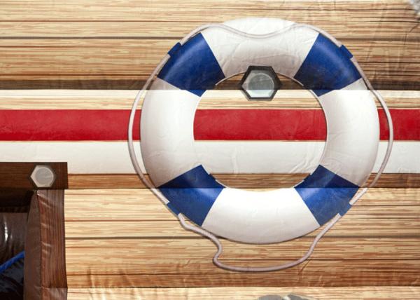 Blue Pool Kids Inflatable Floating Platform Slide , Pirate Theme Inflatable Water Park Equipment
