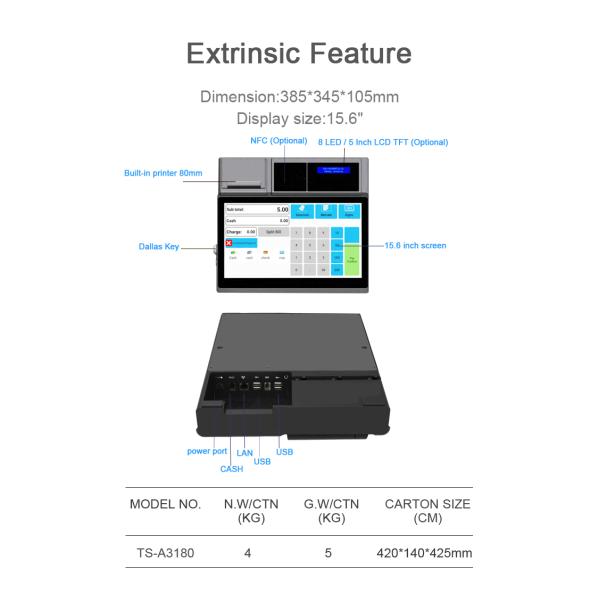 15.6 inch Touch Screen Windows Android 11 Wifi NFC RFID POS Terminal for Restaurants