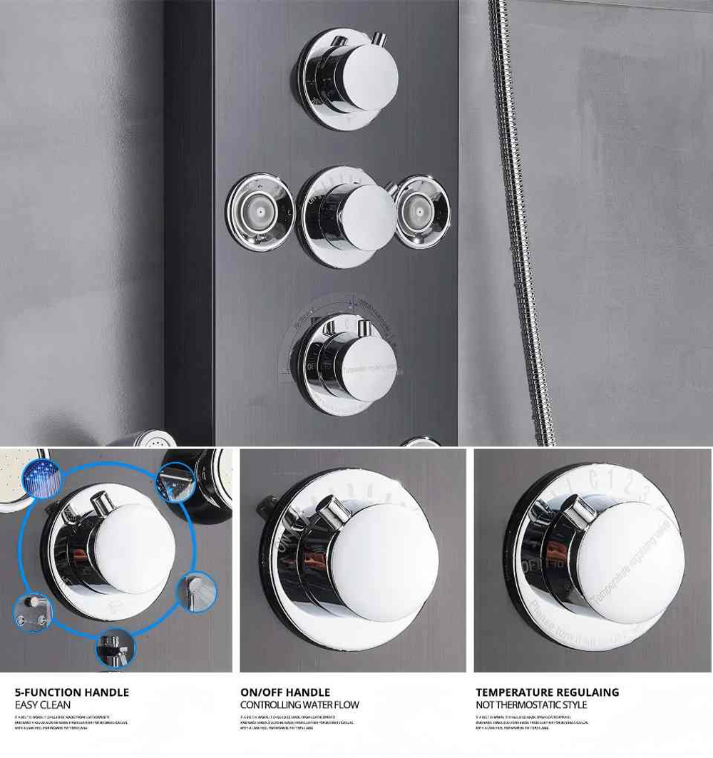 Modern Stainless Steel Luxury Bathroom Shower Panel 6-Spray Rain Shower with LED light & digital screen