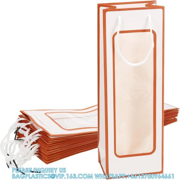 Wine Gift Bags With Rope Handles, Paper Wine Tote Bag With Clear Window Wedding Birthday Christmas Party Supplies