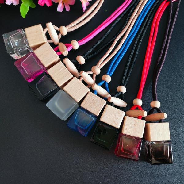 8ml Square Glass Car Perfume Bottle with Wooden Lid