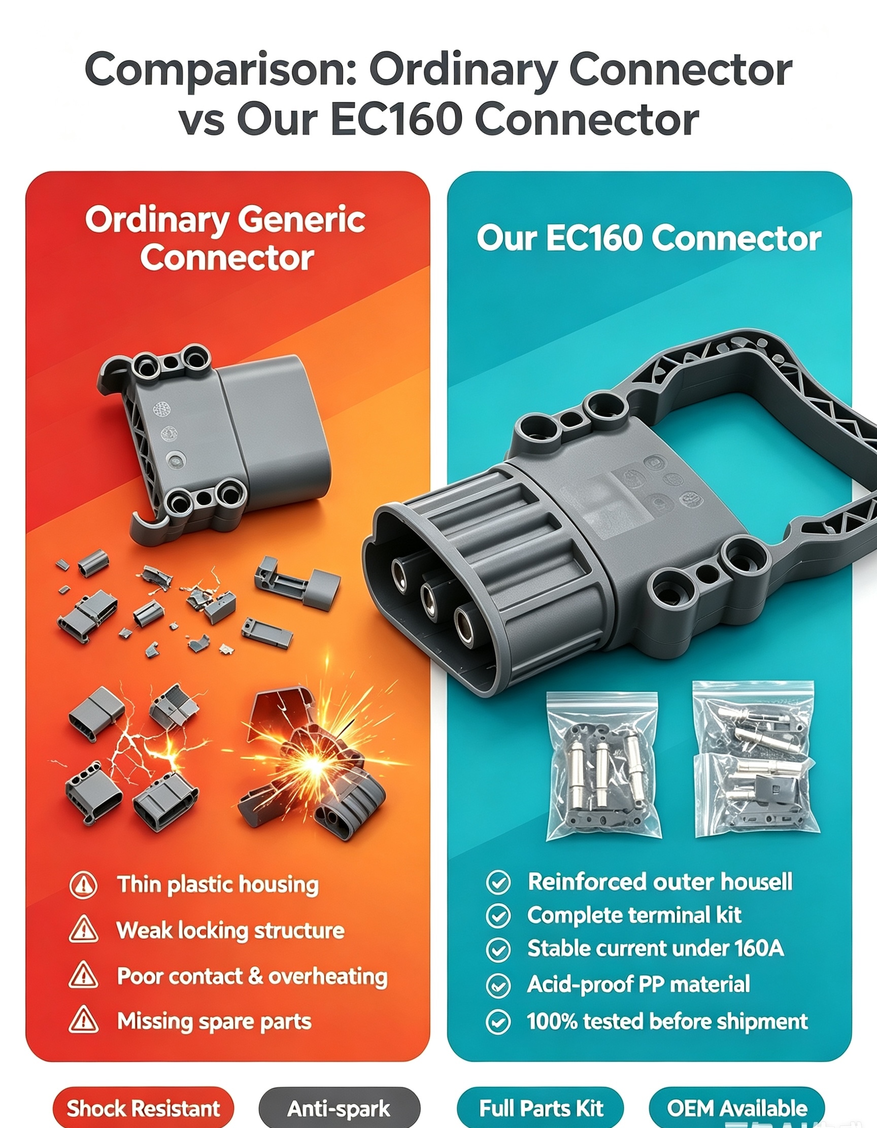 Long Lifespan EC160 Battery Connector For Industrial Forklift Charging Equipment