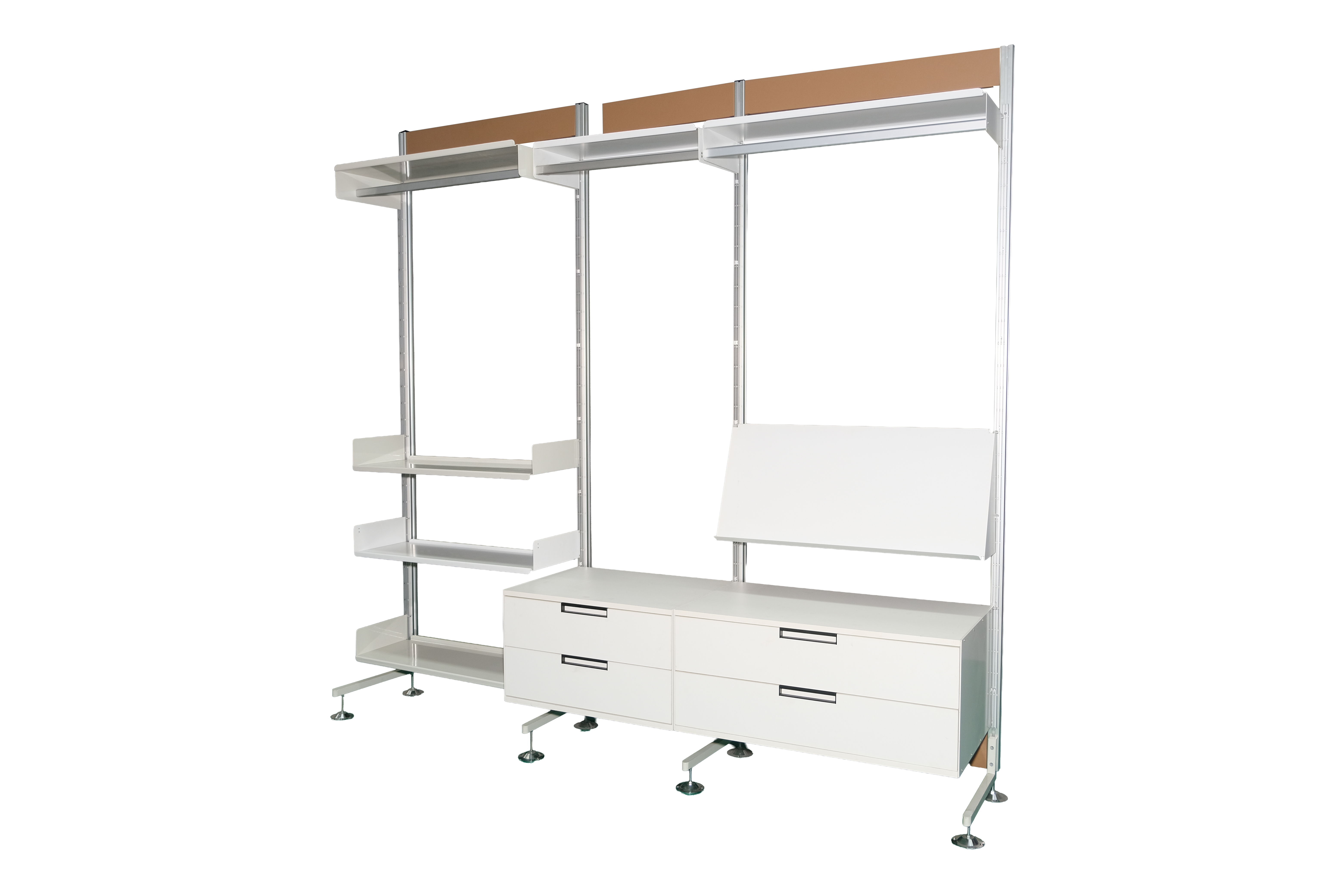 Nordic Minimalist Standing Type White Steel Modular Shelving Unit with Drawer for Bedroom