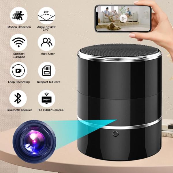 1080P Wifi Bluetooth Speaker Camera Black Concealed Security Cameras