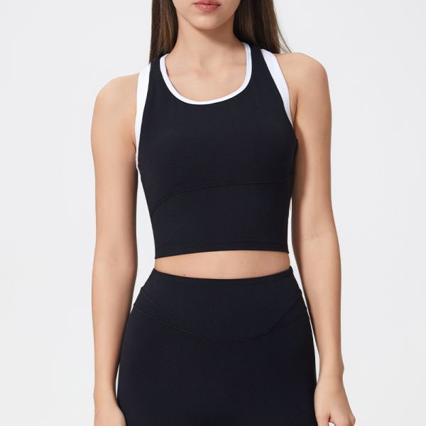 High Support Brown Racerback Sports Bra with White Trim Moisture Wicking