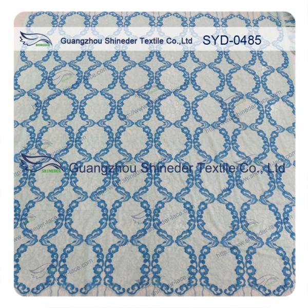 Women Dress Corded Lace Fabric , Double Tone Nylon Cotton Lace Fabric Scalloped