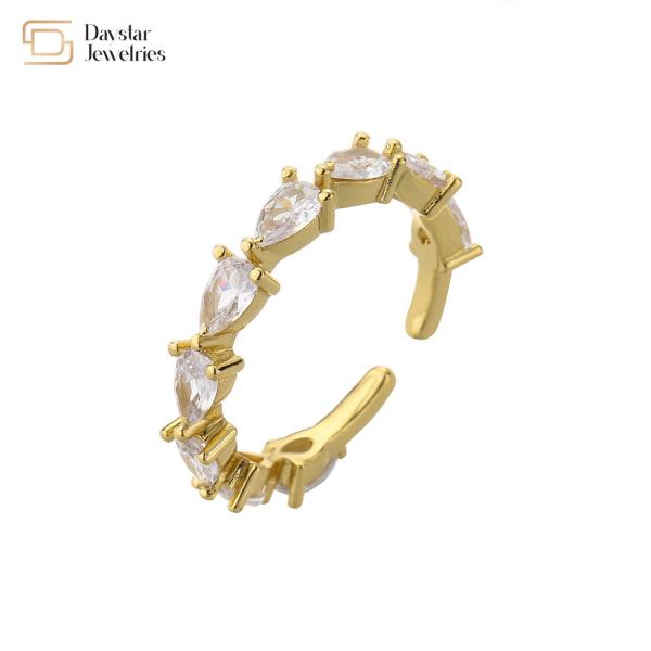 Brass Gold Plated 18k Diamond Rings Crystal Zircon Adjustable Pear Shaped Engagement