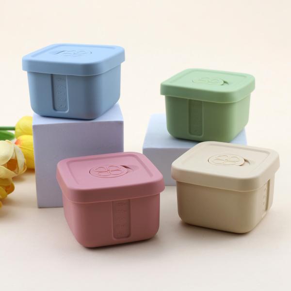 Contenedores de almacenamiento de silicona para alimentos para bebés, 4 oz contenedores reutilizables de bocadillos pequeños almacenamiento en congelador con tapas herméticas a prueba de fugas para bebés niños bebés, microondas y lavavajillas seguro