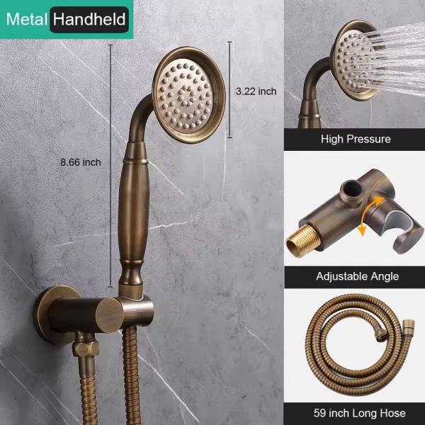 9 inch Rain Shower Head Antique Brass 3 Way Shower System Set for Exposed B S Faucet