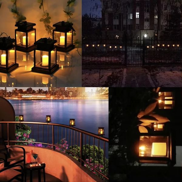 Solar Hanging Candle Lantern Waterproof Outdoor Umbrella Light Vintage Clip Lamp for Garden Teahouse Pathway Lawn Yard Lounge