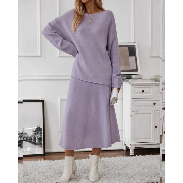 Women's Sweater 2024 New Elegant Knitted Set Women's One Shoulder Sweater Top Elastic Waist Fishtail Skirt