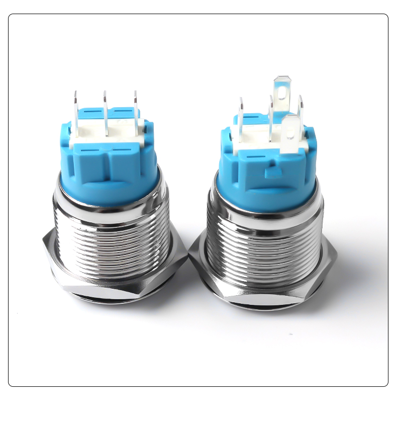 19mm Metal Push Button Switch 1NO1NC Shell Waterproof Momentary Latching Button Switch High/Flat Head Ring-LED