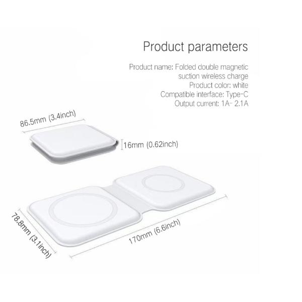 8mm distance 9V1.67A 15W Folding Magnetic Wireless Charger