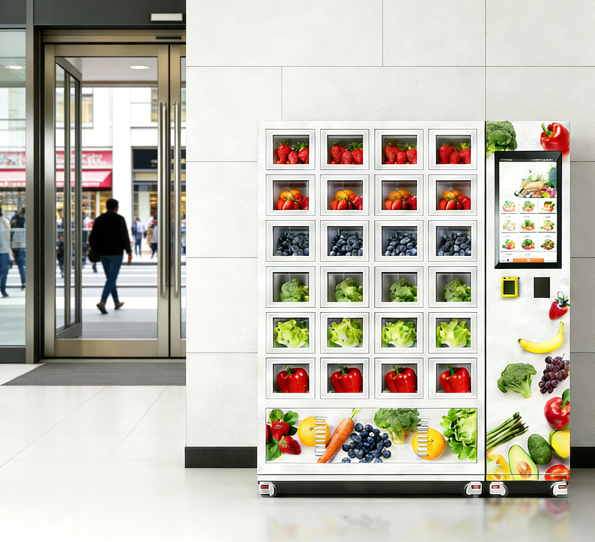 Halo 24 grid smart vending locker thickened galvanized sheet outer shell and three-layer glass door with cooling system ﻿