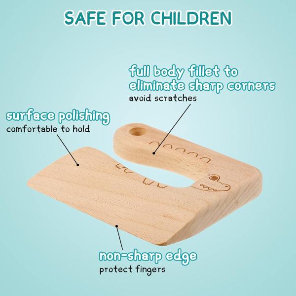 Wood Material Kitchen Tools 2-Piece Kids Knife Set for Cooking and Cutting Veggies Fruits