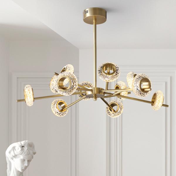 Nordic Simple Crystal Chandelier Light Luxury Bedroom Lamp Modern Copper Living Room Pendant Lamp