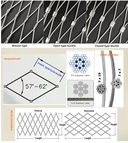 High Security SUS 304 316 Stainless Steel Wire Rope Cable Ferrule Mesh for Balcony Railing Fence