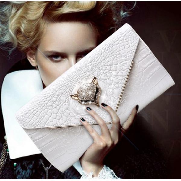 2016 new leather female fox head inlay diamond evening bag clutch leather clutch bag