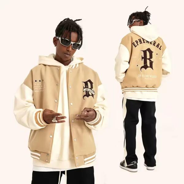 Custom Logo Patchwork Streetwear Chenille Embroidery Winter Leather Bomber Letterman Men Varsity Jacket Manufacturer for Men