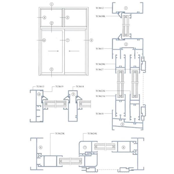 Полые профили штранг-прессования алюминиевого окна Одиночн-Стекла с покрытием брызга порошка перфторуглеводорода