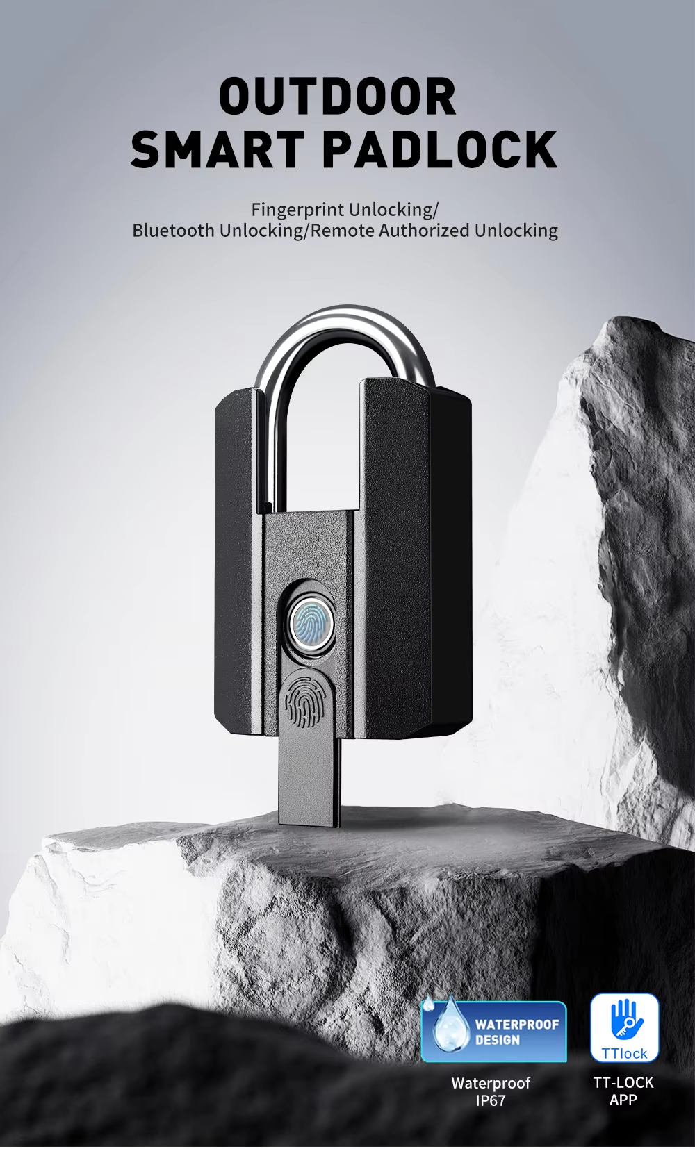 New Model Big Size Durable Biometric Outdoor IP67 Waterproof USB Rechargeable Eco-Friendly Smart Lock Fingerprint TT Lock for