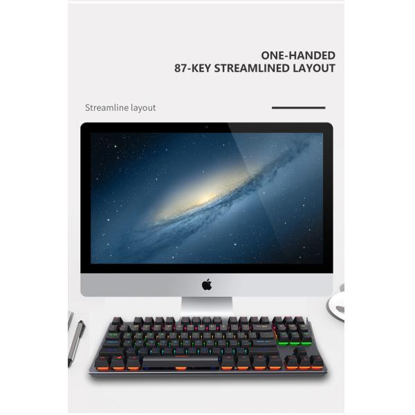 87 Keys Double Injection Keycap Red Axis Wired Keyboard With Metal Panel for Needs