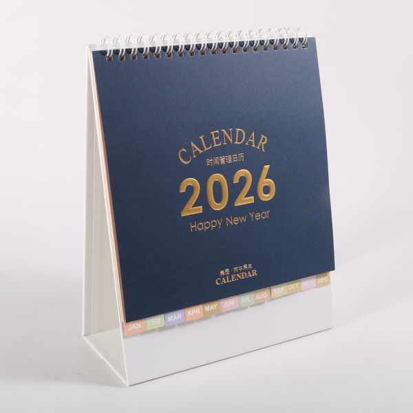 Custom Digital Printed Desk Calendar 2026 - Art Design Embossed Foil Stamping Spiral Paper Calendar