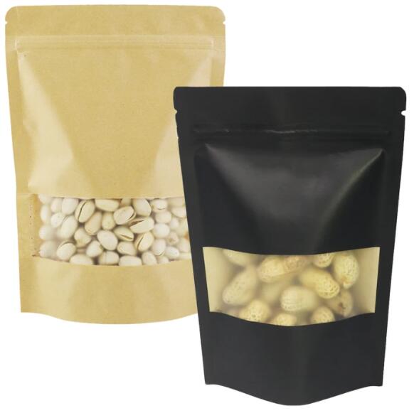 Multi размер Doypack стоит вверх мешок жары Kraft Sealable бумажный черный с окном